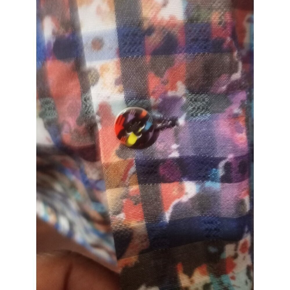Visconti Black Colorful Splatter Abstract Checked Button Down L/S Shirt Small S - Picture 2 of 12